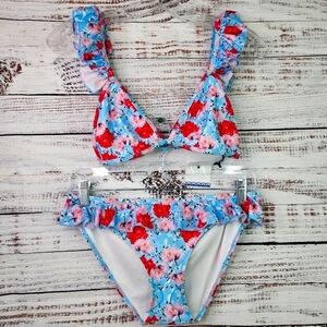 ASOS PLAYFUL PROMISES BEACH SIZE UK 10 6 USA BLUE FLORAL 2PC‎ BIKINI SWIMSUIT